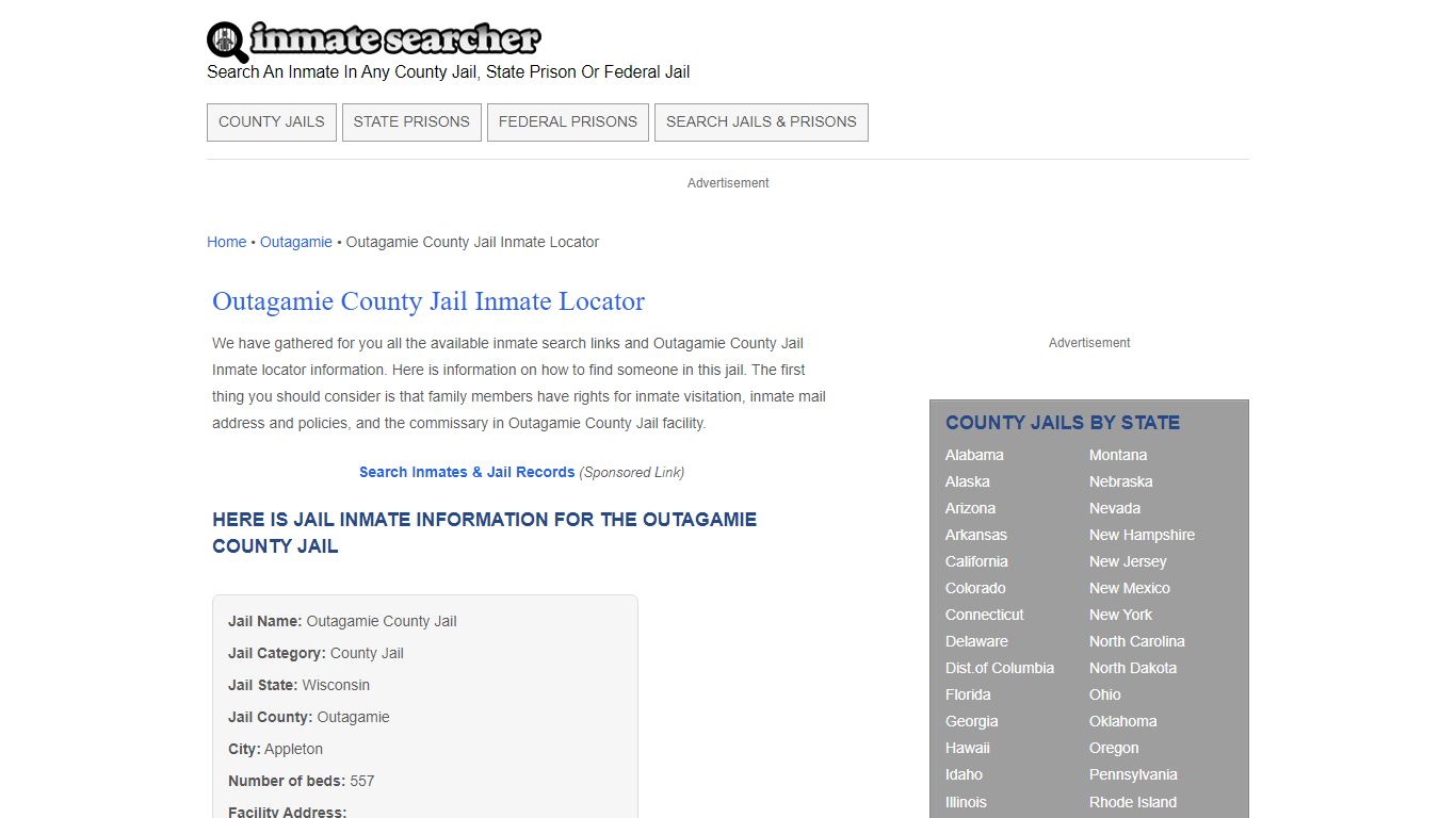 Outagamie County Jail Inmate Locator - Inmate Searcher